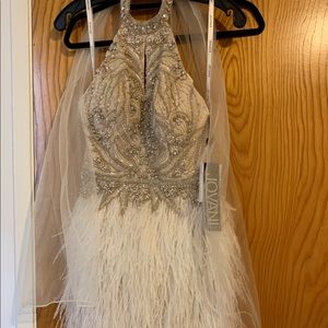 Ivory Embellished High Neck Short Dress 45547